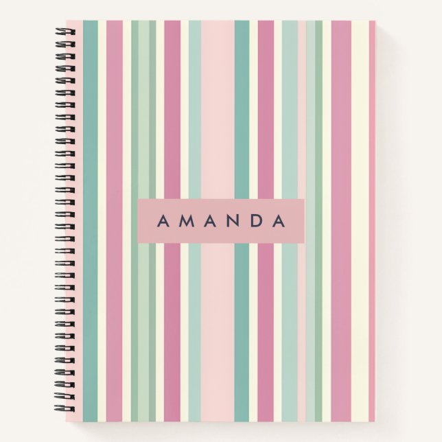 Carnet Personalized Blush Mint Pastel Stripes (Devant)