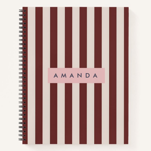 Carnet Personalized Burgundy & Ivory Stripe (Devant)