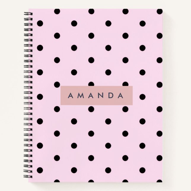 Carnet Personalized Chic Pink and Black Polka Dot (Devant)