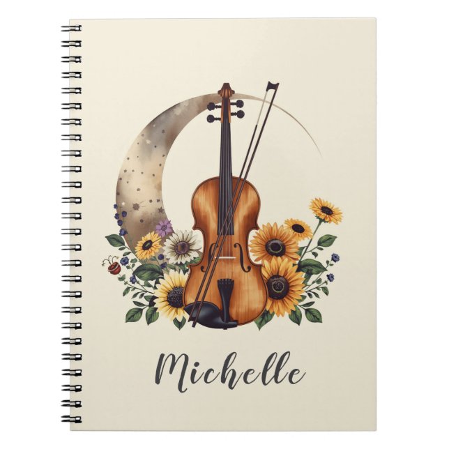 Carnet Personalized Colors Wildflower Boho Floral Violin  (Devant)