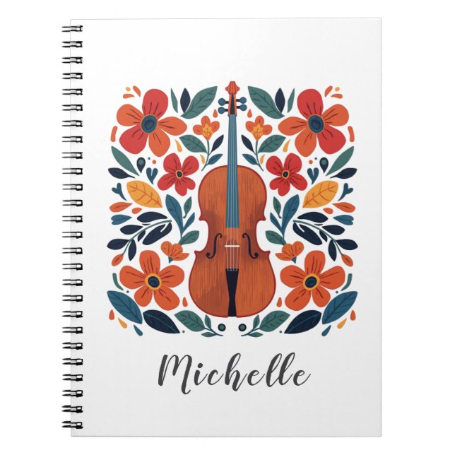 Carnet Personalized Colors Wildflower Boho Floral Violin  (Devant)