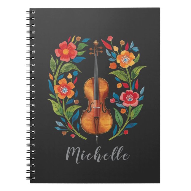 Carnet Personalized Colors Wildflower Boho Floral Violin  (Devant)