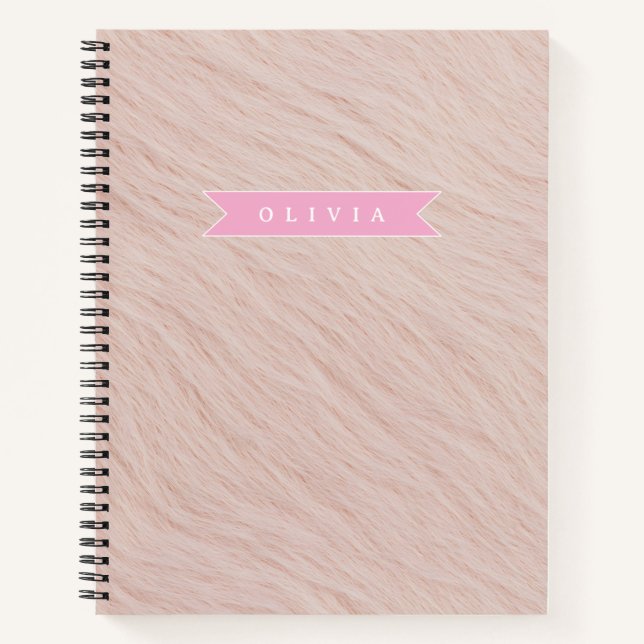 Carnet Personalized cozy pink fuzzy faux fur texture (Devant)
