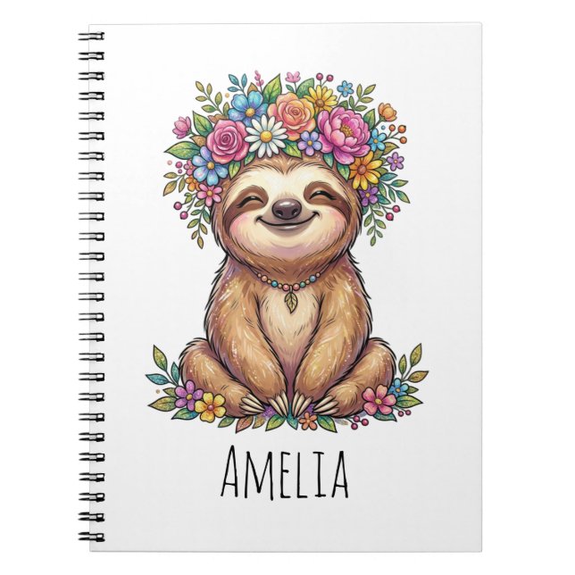 Carnet Personalized Cute Floral Sloth with Flower Crown   (Devant)