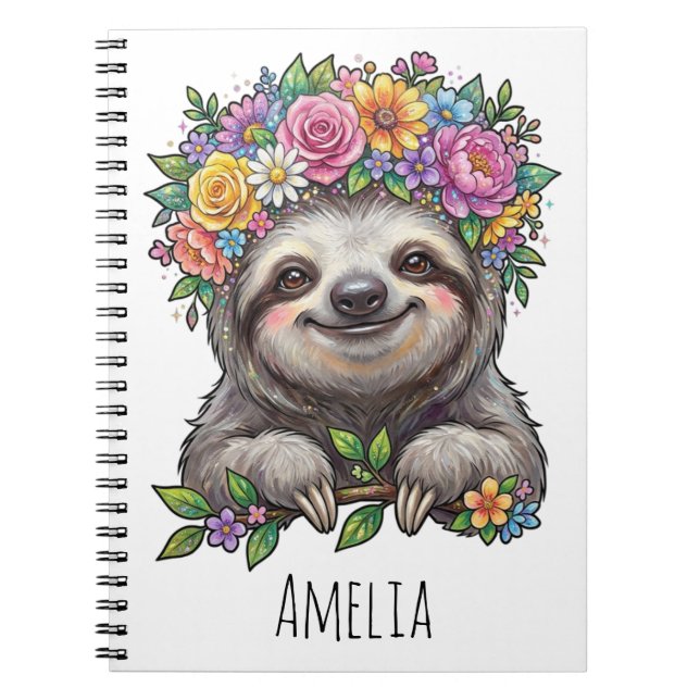 Carnet Personalized Cute Floral Sloth with Flower Crown   (Devant)