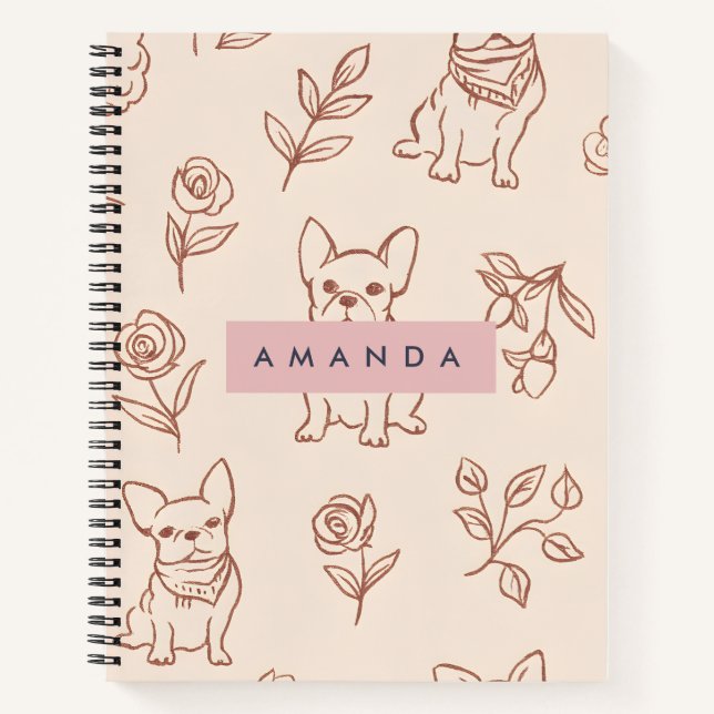 Carnet Personalized Cute French Bulldog Floral  (Devant)