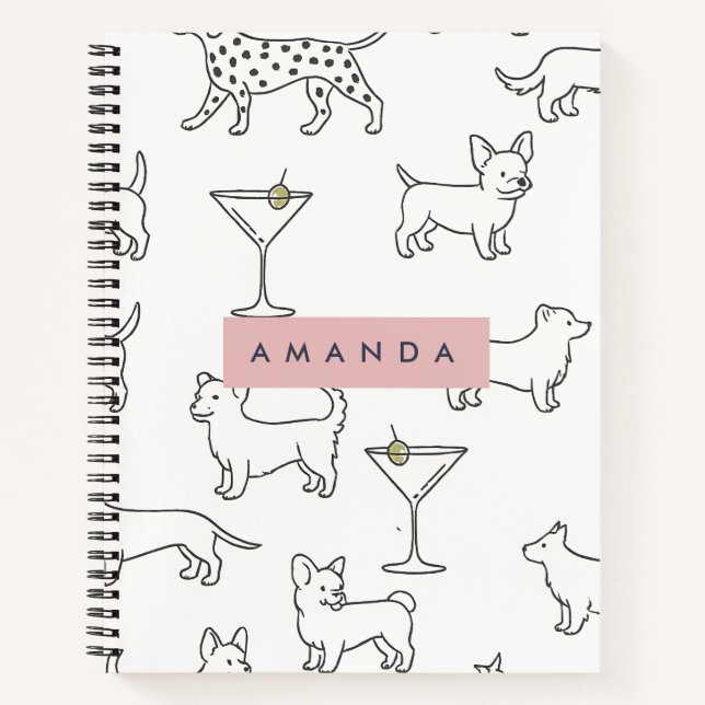 Carnet Personalized Cute Playful Dogs & Martinis  (Devant)