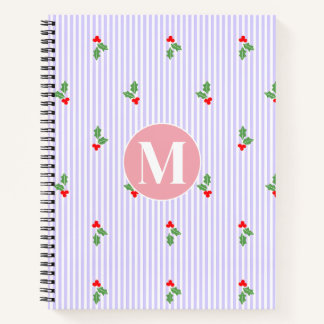 Carnet Personalized Cute Striped Holiday Christmas Holly 