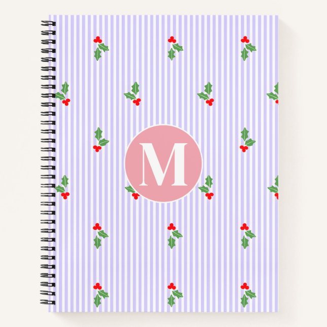 Carnet Personalized Cute Striped Holiday Christmas Holly  (Devant)
