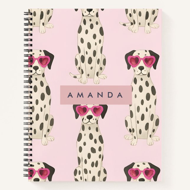 Carnet Personalized Dalmatian Dog with Pink Heart Glasses (Devant)