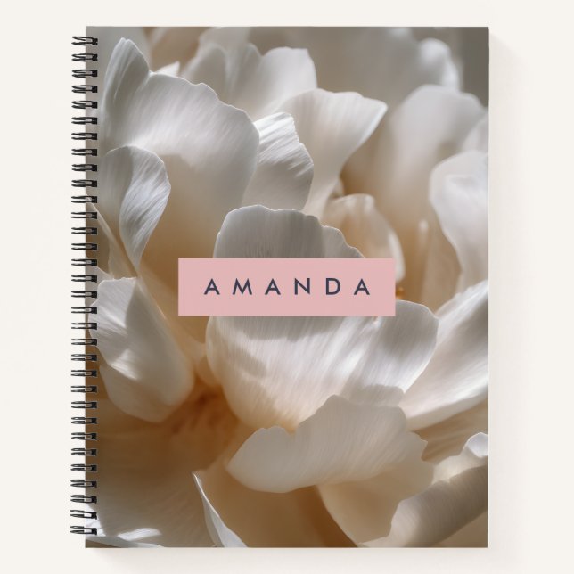 Carnet Personalized Elegant White Peony Bloom (Devant)