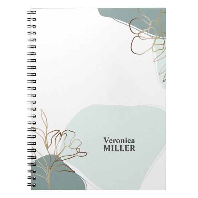Carnet Personalized Floral Modern Mint and Gold Notebook (Devant)
