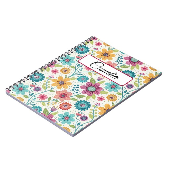 Carnet Personalized Floral Name Spiral Notebook (Côté gauche)
