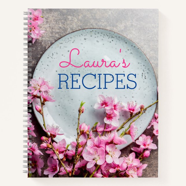 Carnet Personalized Floral Recipe Notebook – Custom Name  (Devant)