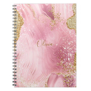 Carnet Personalized Girly Pink Agate w/Gold Glitter