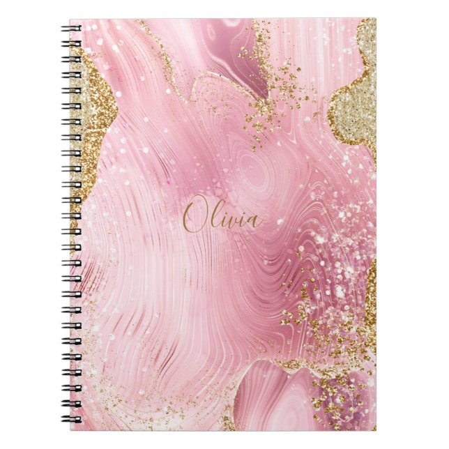 Carnet Personalized Girly Pink Agate w/Gold Glitter (Devant)