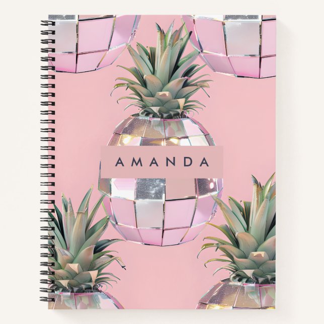 Carnet Personalized Glam Disco Pineapple Pink Metallic (Devant)