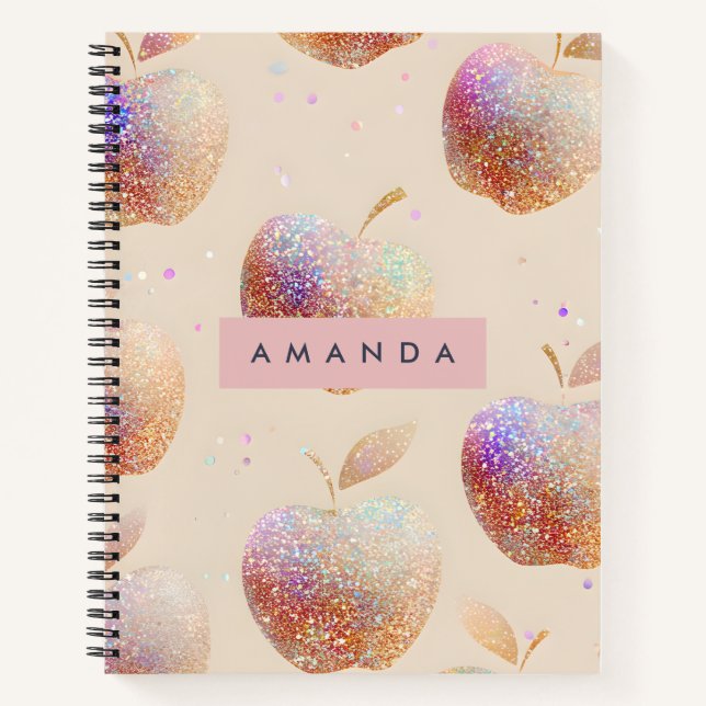 Carnet Personalized Glitter Apple Sparkle Fruit Pastel  (Devant)