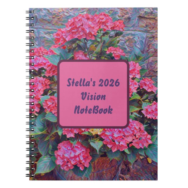 Carnet Personalized hydrangea paint Vision notebook 2026 (Devant)