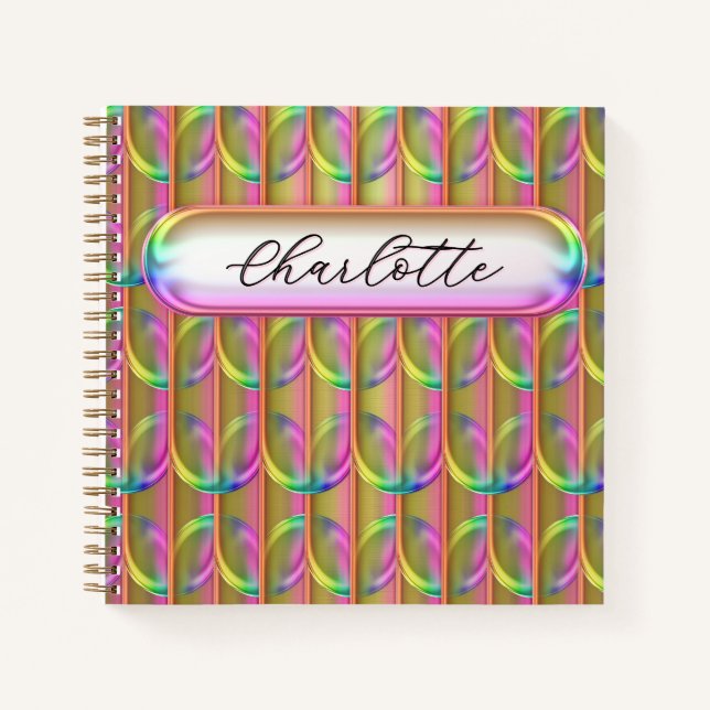 Carnet Personalized Iridescent Glass Custom Name Modern (Devant)
