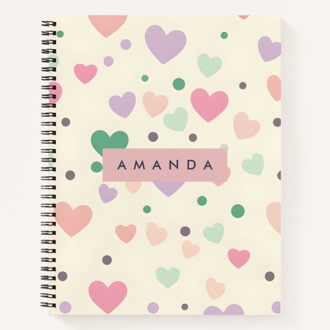 Carnet Personalized Kawaii Pastel Hearts & Dots (Devant)