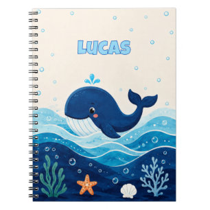 Carnet Personalized Kids Ocean Whale Name Notebook
