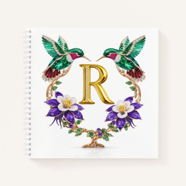 Carnet Personalized Letter R Hummingbird Wedding Gift (Devant)
