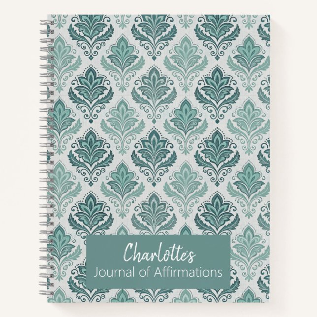 Carnet Personalized Modern Teal Nordic Damask (Devant)
