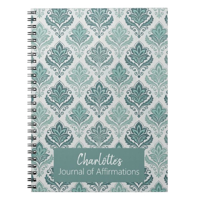 Carnet Personalized Modern Teal Nordic Damask (Devant)