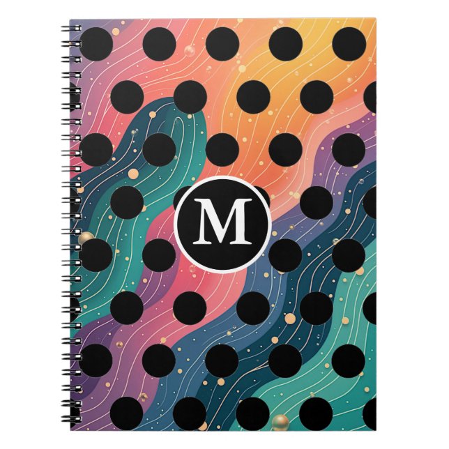 Carnet Personalized Monogrammed Black & White Polka Dots (Devant)