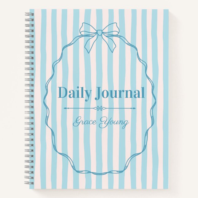 Carnet Personalized Name Custom Blue Ribbon  Elegant (Devant)