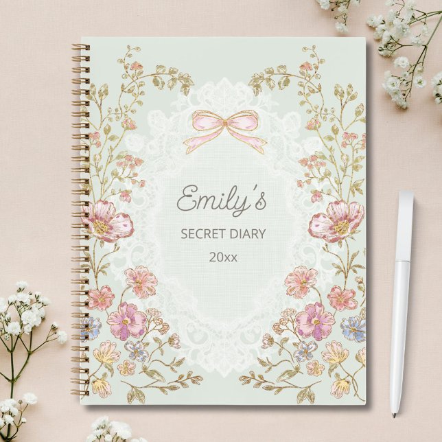 Carnet Personalized Name Pretty Vintage Floral Diary (In situ)