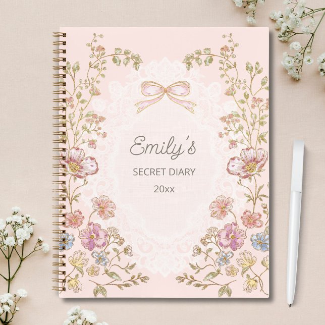 Carnet Personalized Name Pretty Vintage Floral Diary (In situ)