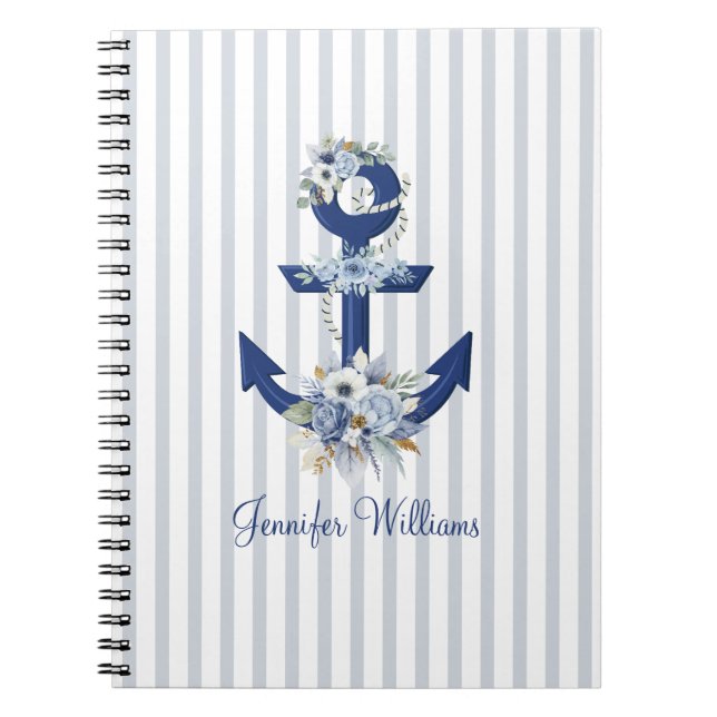 Carnet Personalized Nautical Floral Navy Stripes (Devant)