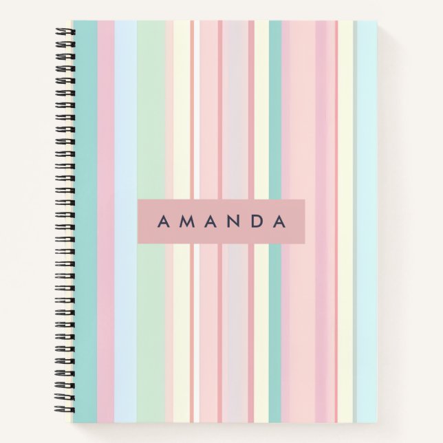 Carnet Personalized Pastel Candy Stripe Design (Devant)