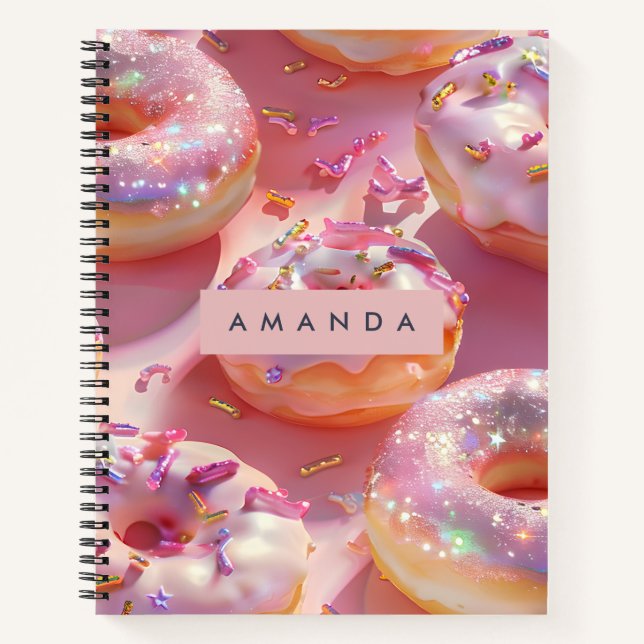 Carnet Personalized Pastel Glittering Pink Donut Dream (Devant)