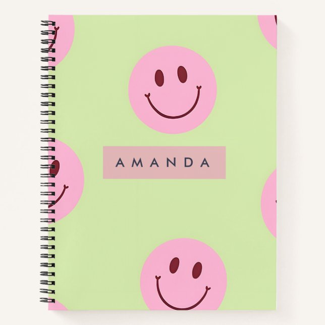 Carnet Personalized Pastel Green & Pink Smiley Face  (Devant)
