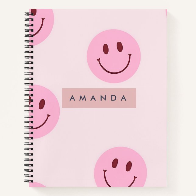 Carnet Personalized Pastel Pink Smiley Face  (Devant)