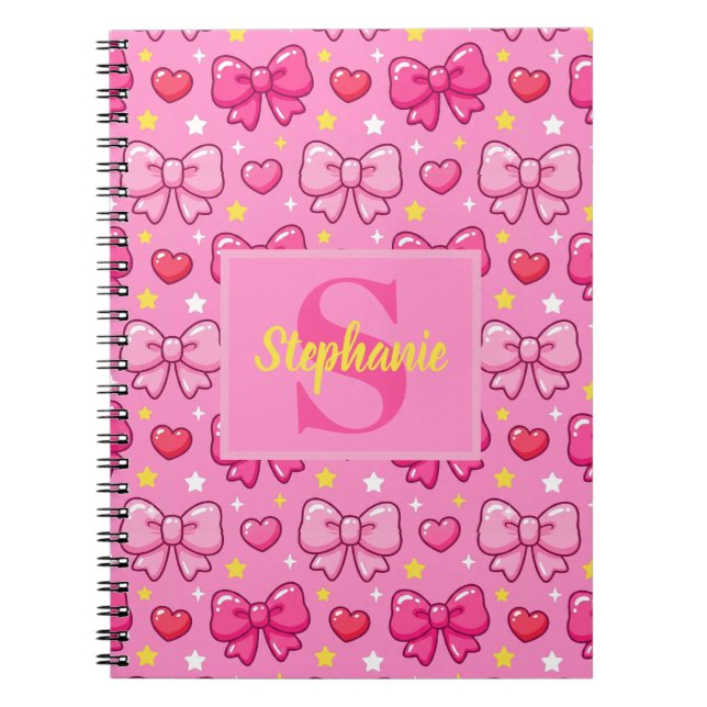 Carnet Personalized Pink Bows Hearts Stars (Devant)