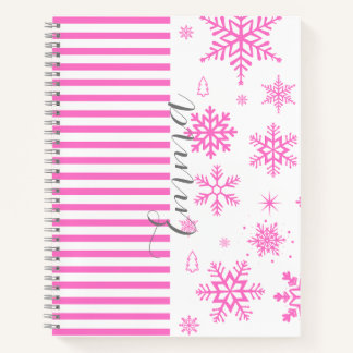 Carnet Personalized Pink Christmas Snowflake Notebook