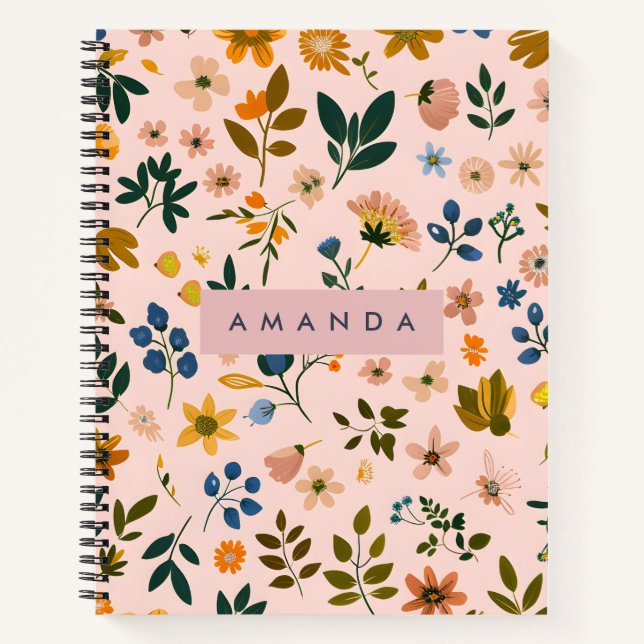 Carnet Personalized Playful Wildflower in Peach (Devant)