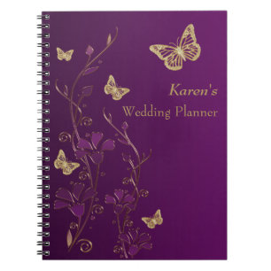 Carnet Personalized Purple Gold Butterfly Floral Notebook
