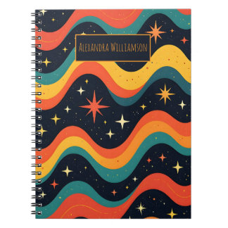 Carnet Personalized Retro Cosmic Waves Notebook