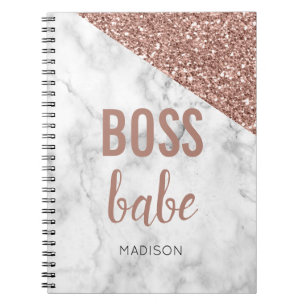 Carnet Personalized Rose Gold Glitter Marble Boss Babe