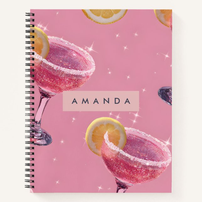 Carnet Personalized Sparkle Glam Pink Cocktail  (Devant)