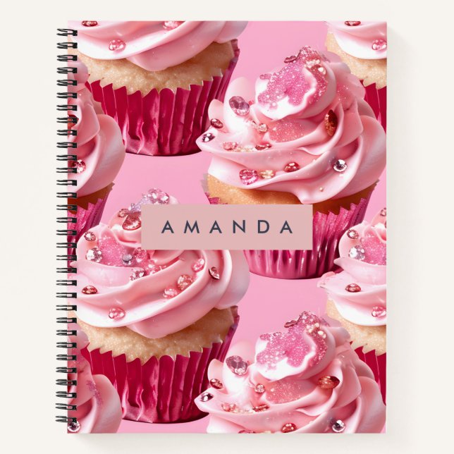 Carnet Personalized Sparkle Glam Pink Cupcake Delight (Devant)