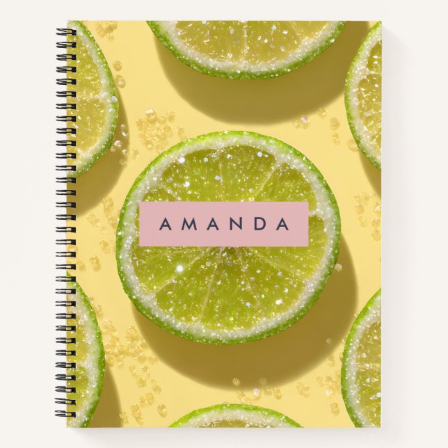 Carnet Personalized Sparkle Lime Slice Glitter Citrus  (Devant)
