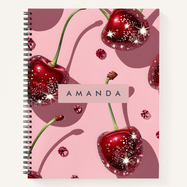 Carnet Personalized Sparkling Red Cherry Glam  (Devant)