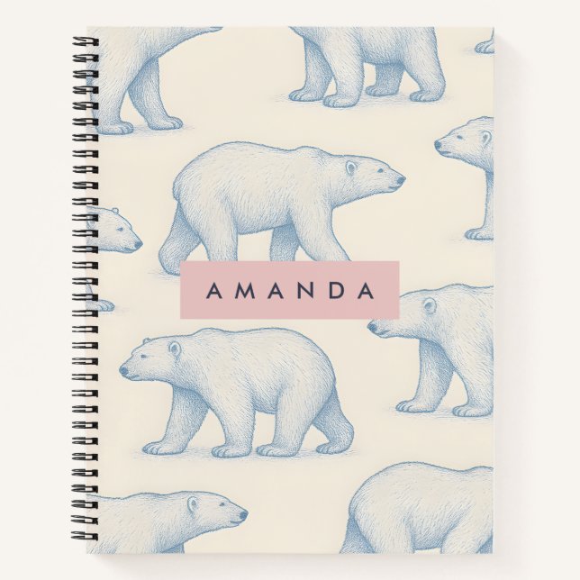 Carnet Personalized Stylish Fun Polar Bear Pattern (Devant)