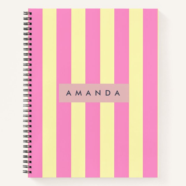 Carnet Personalized Sweet Pastel Pink and Yellow Stripe (Devant)